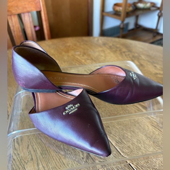 Coach D’Orsay Wine Color Leather Flats Size 8 - Picture 3 of 14
